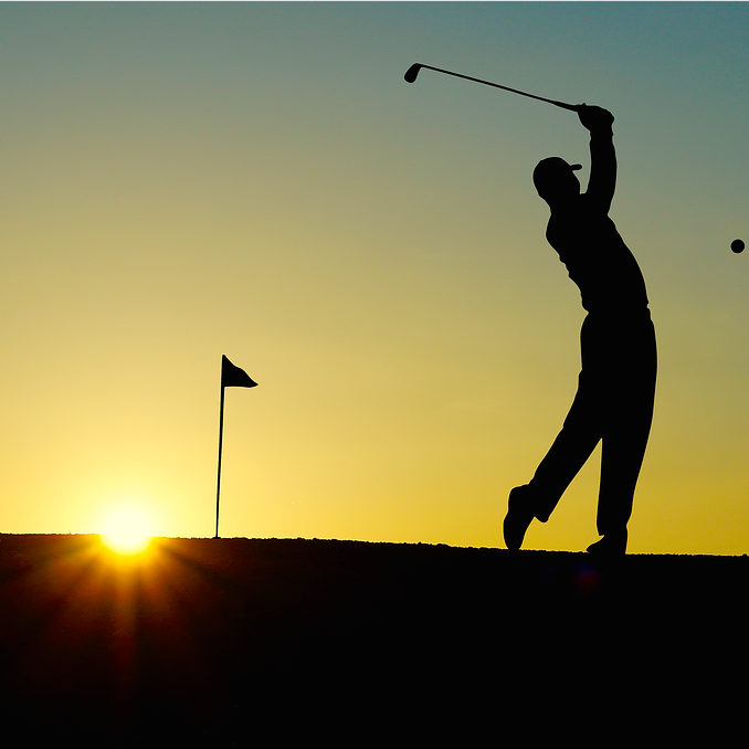 Men sunset-golf Stretching